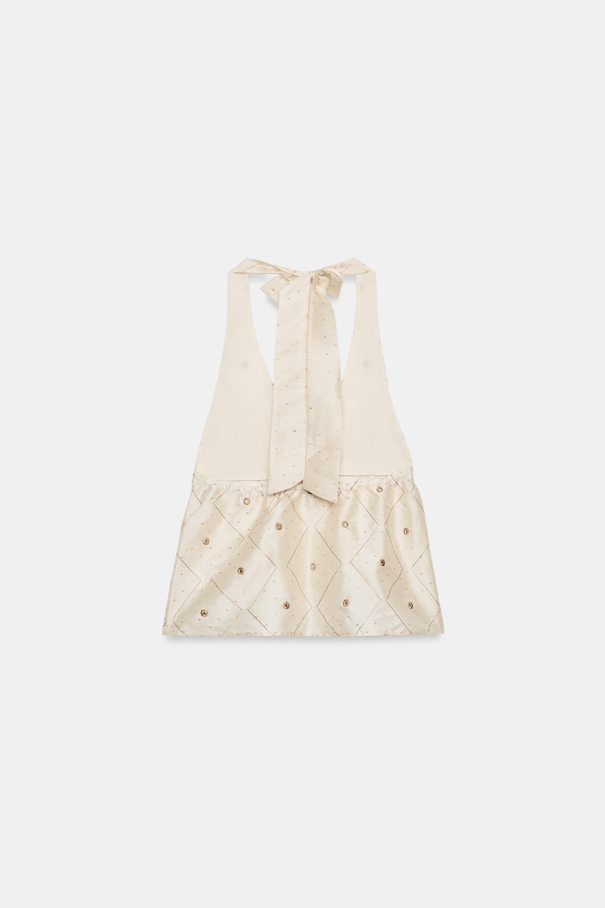 TOP EN TAFFETAS BRODERIES MIROIRS